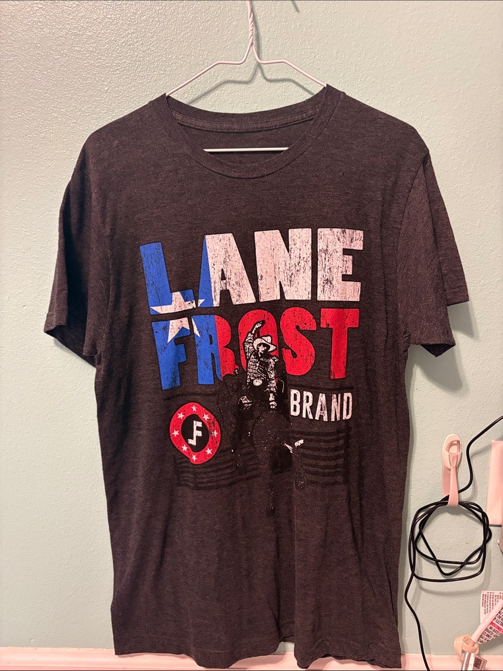 Lane Frost Graphic Tee - Black with Red, White & Blue Print
